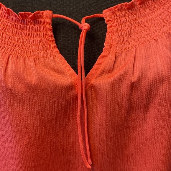 Ann Taylor Petite Coral Elastic Neck Cap Sleeve Elastic Waist Blouse - Picture 5 of 6
